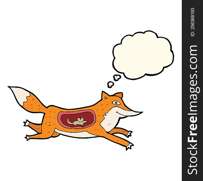 Cartoon Fox With Mouse In Belly With Thought Bubble