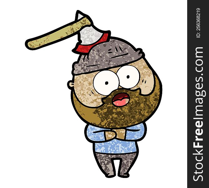 cartoon bearded man with axe in head. cartoon bearded man with axe in head