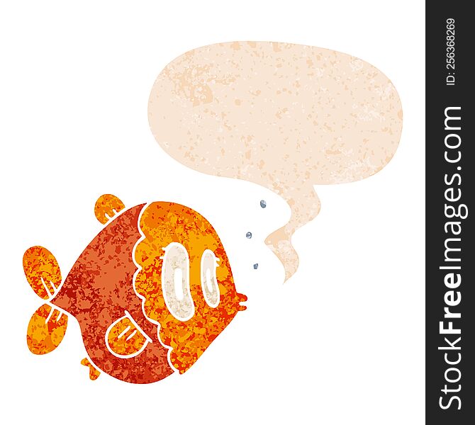 Cartoon Fish And Speech Bubble In Retro Textured Style