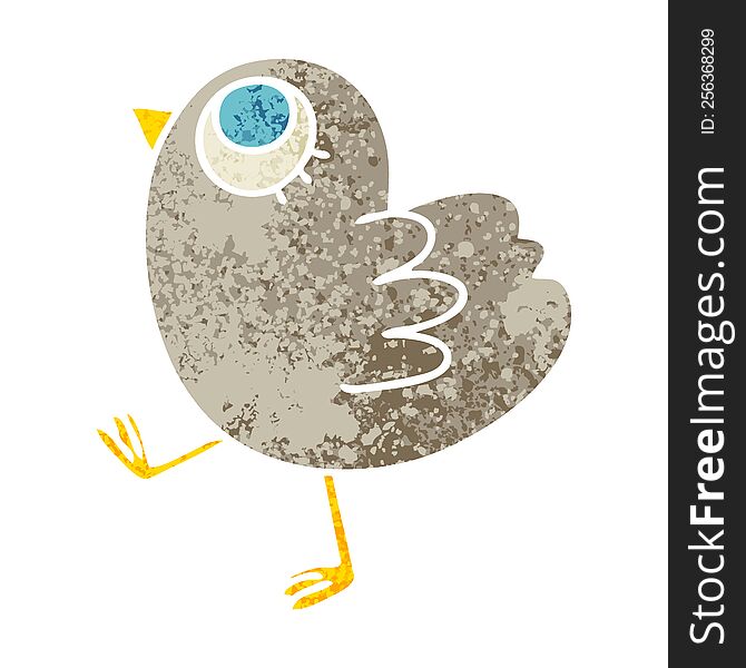 Quirky Retro Illustration Style Cartoon Yellow Bird