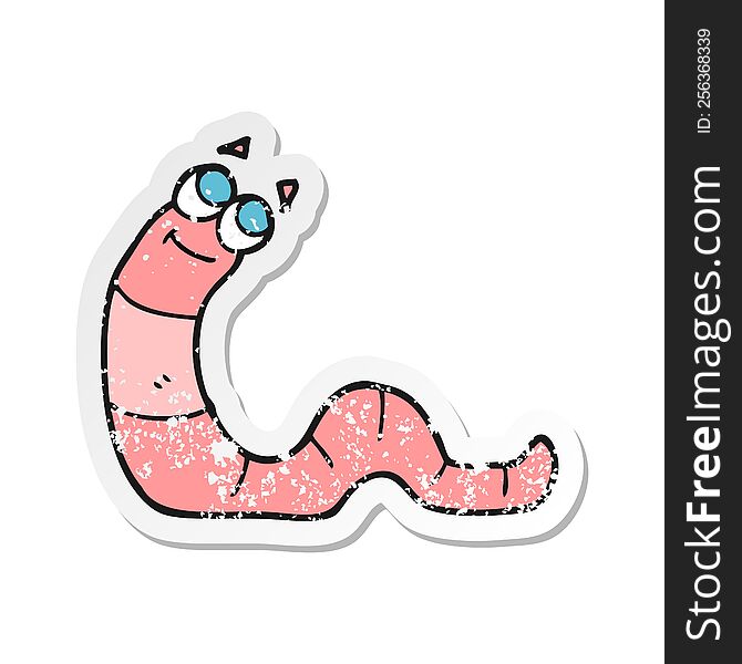 Retro Distressed Sticker Of A Cartoon Worm
