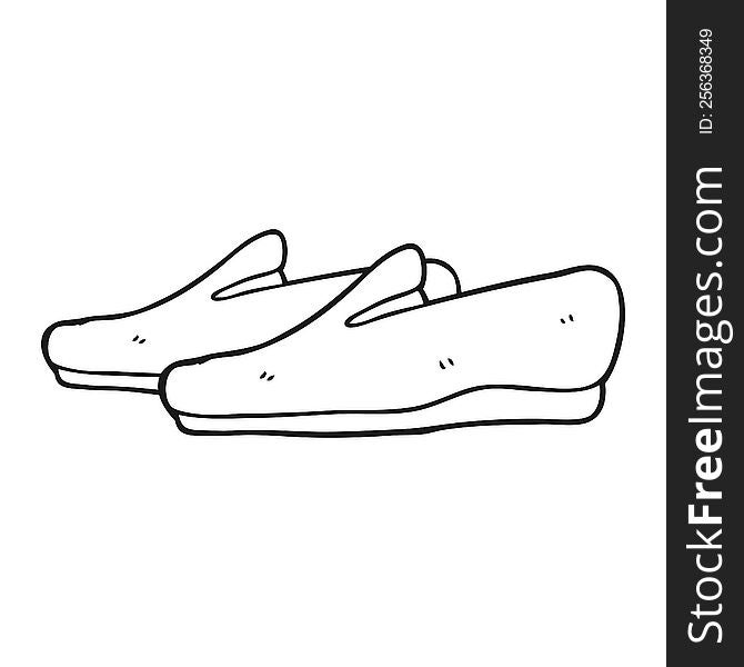 freehand drawn black and white cartoon slippers