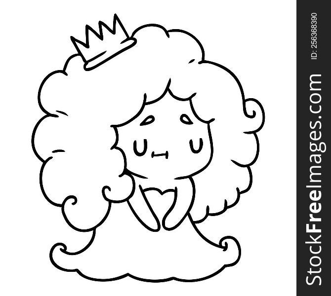 line drawing illustration of a cute kawaii princess girl. line drawing illustration of a cute kawaii princess girl