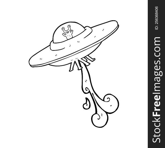 Black And White Cartoon Alien Spaceship