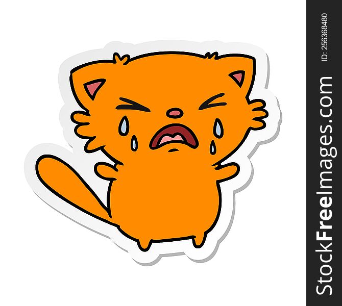 freehand drawn sticker cartoon of cute kawaii crying cat