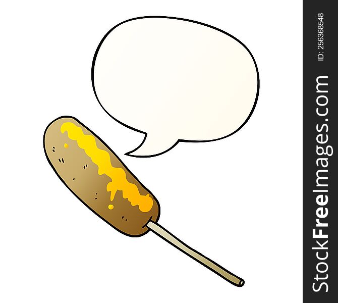 cartoon hotdog on a stick with speech bubble in smooth gradient style