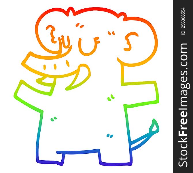 Rainbow Gradient Line Drawing Cartoon Standing Elephant