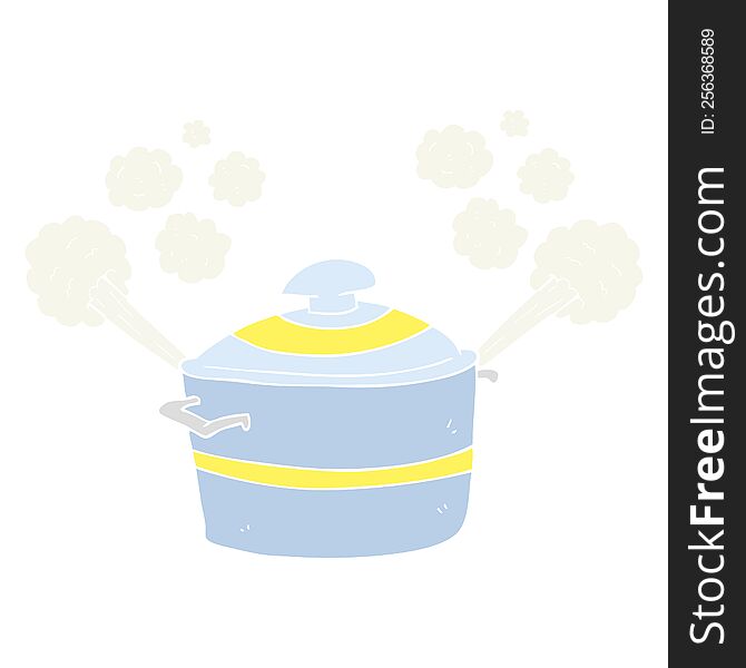 Flat Color Illustration Of A Cartoon Steaming Cooking Pot