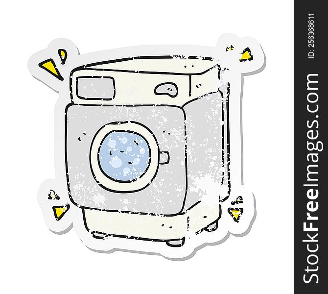 retro distressed sticker of a cartoon rumbling washing machine