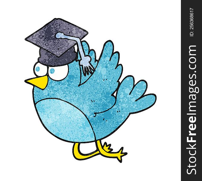 freehand textured cartoon bird wearing graduation cap