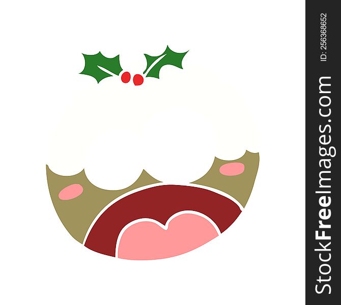 Flat Color Style Cartoon Christmas Pudding With Shocked Face