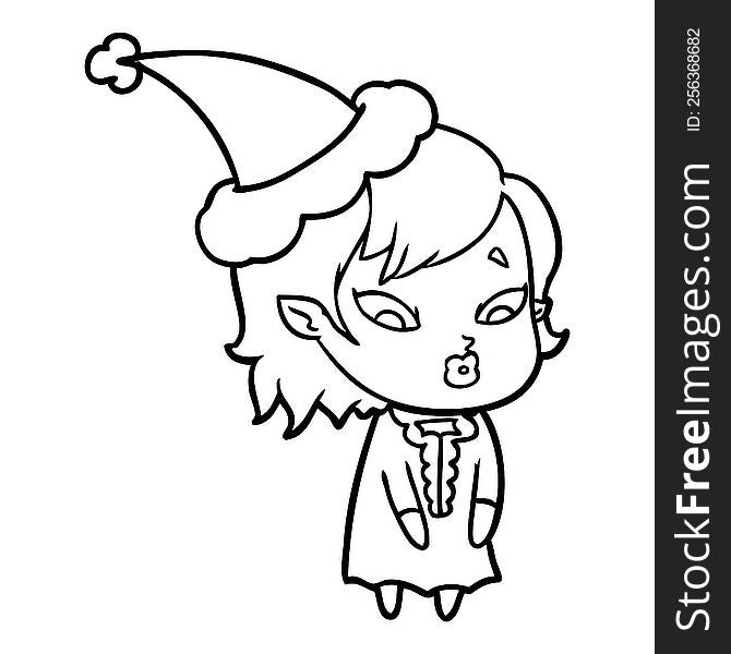 cute hand drawn line drawing of a vampire girl wearing santa hat. cute hand drawn line drawing of a vampire girl wearing santa hat