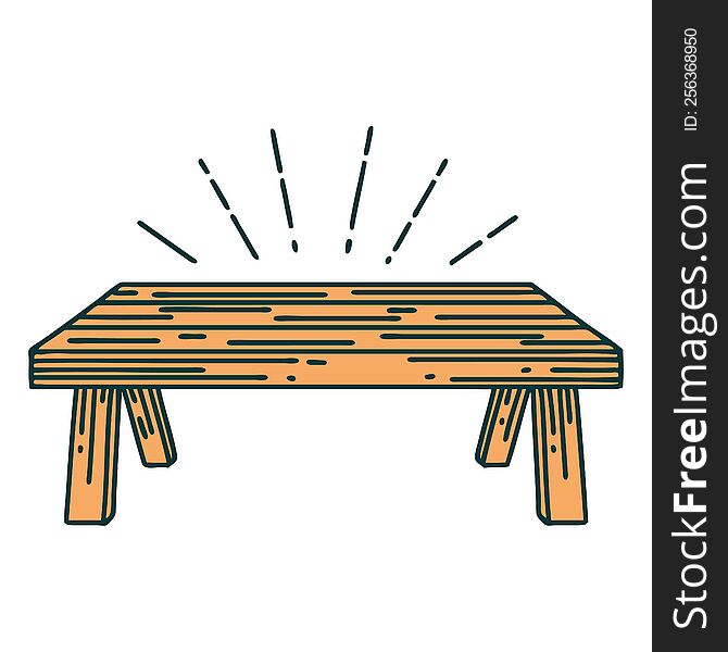 illustration of a traditional tattoo style wood table