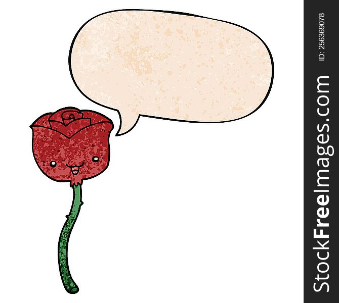 Cartoon Flower And Speech Bubble In Retro Texture Style