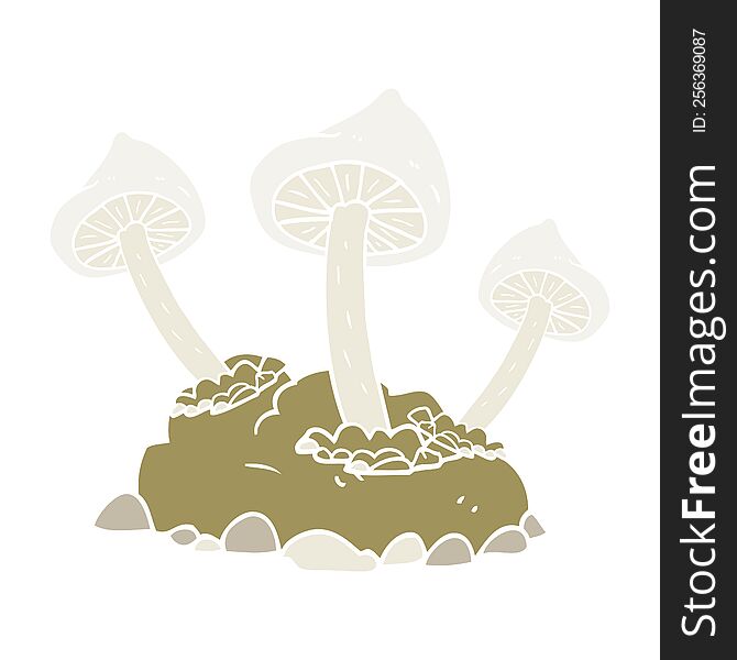 Flat Color Illustration Of A Cartoon Mushrooms Growing