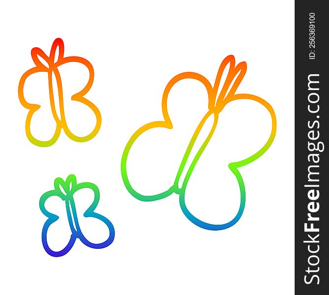 Rainbow Gradient Line Drawing Cartoon Butterflies