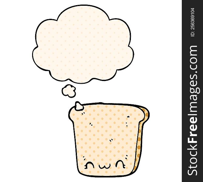 Cartoon Slice Of Bread And Thought Bubble In Comic Book Style
