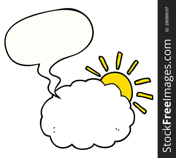 cartoon sun and cloud symbol with speech bubble