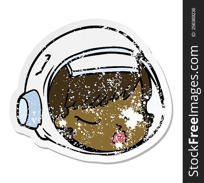 Distressed Sticker Of A Cartoon Astronaut Face