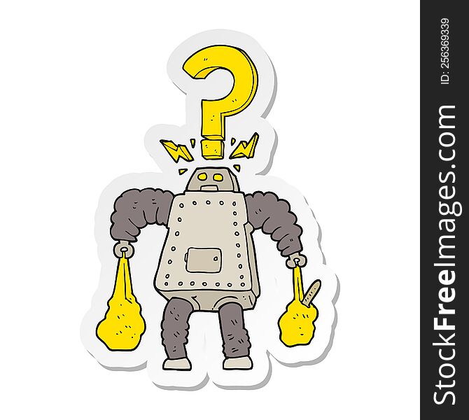 sticker of a cartoon confused robot carrying shopping