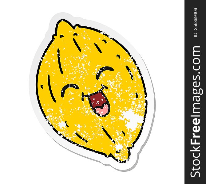 Distressed Sticker Cartoon Of A Happy Lemon