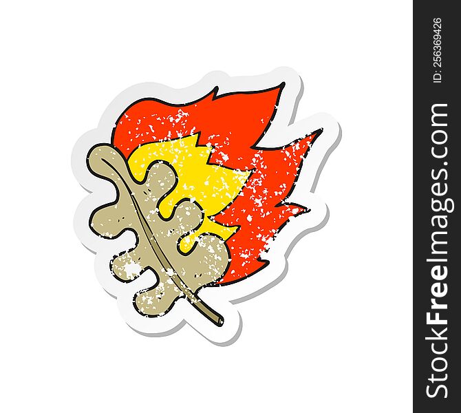 retro distressed sticker of a cartoon burning dry leaf