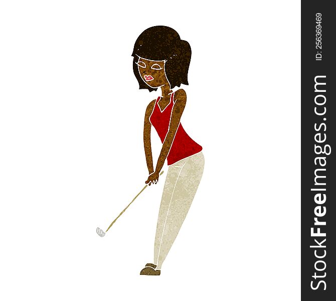 Cartoon Woman Playing Golf