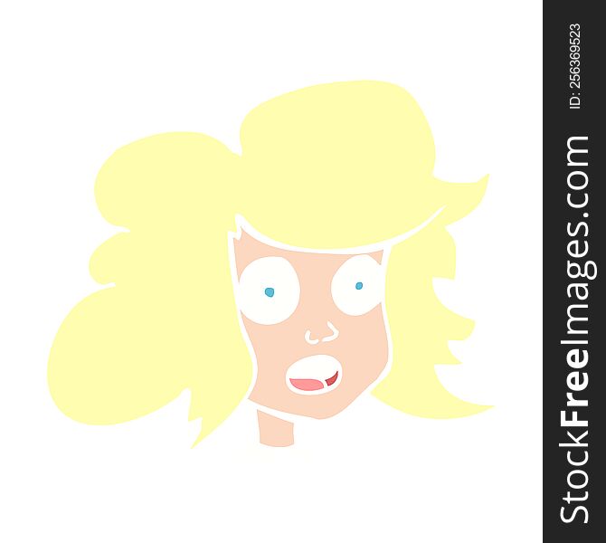 Flat Color Illustration Of A Cartoon Surprised Female Face