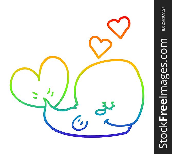 rainbow gradient line drawing of a cartoon whale in love