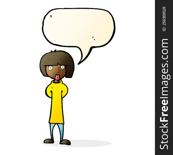 cartoon curious woman with speech bubble