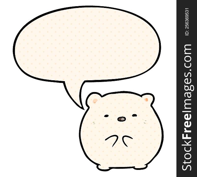 Cute Cartoon Polar Bear And Speech Bubble In Comic Book Style