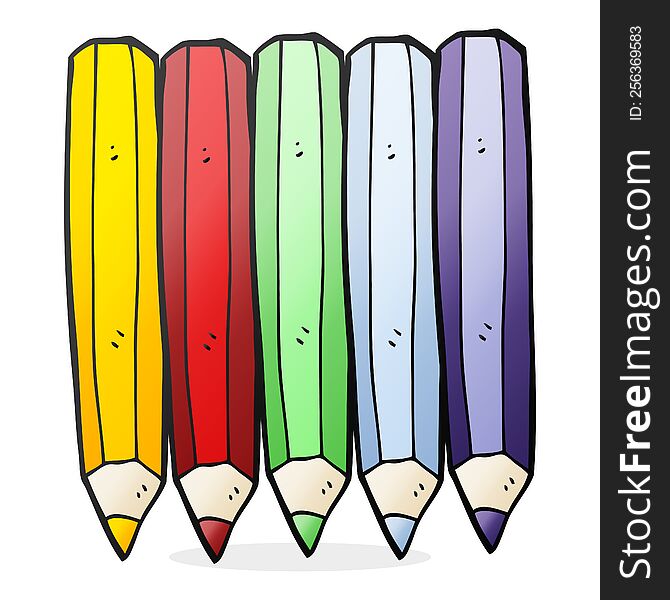 freehand drawn cartoon color pencils
