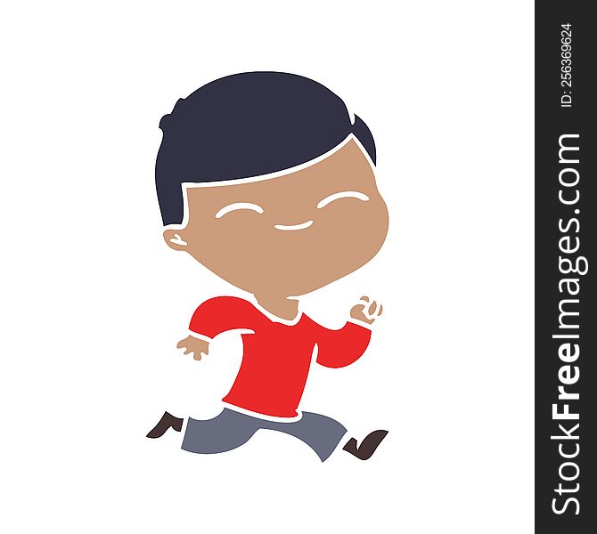 flat color style cartoon smiling boy running