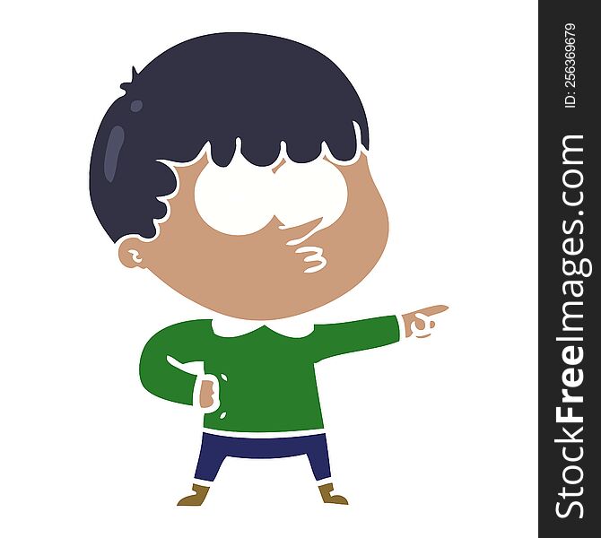 Flat Color Style Cartoon Pointing Boy