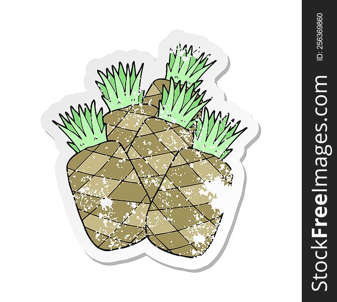 Retro Distressed Sticker Of A Cartoon Pineapples