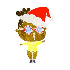 Retro Cartoon Of A Woman Wearing Spectacles Wearing Santa Hat Stock Photo