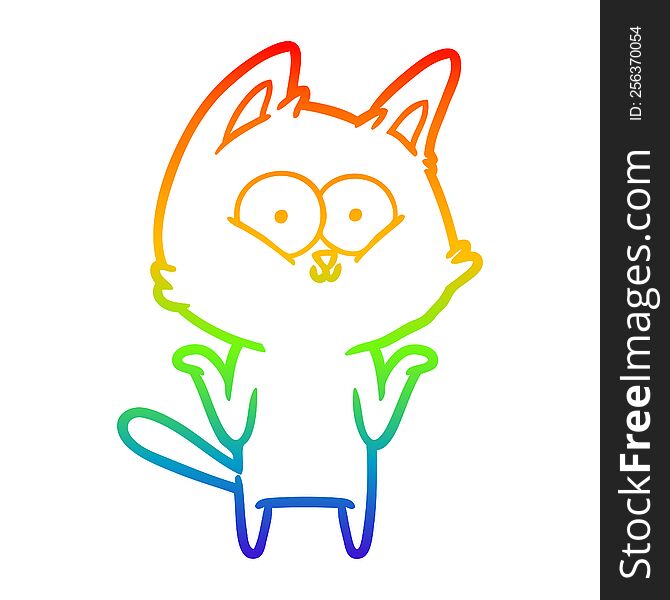 Rainbow Gradient Line Drawing Cartoon Cat Shrugging Shoulders