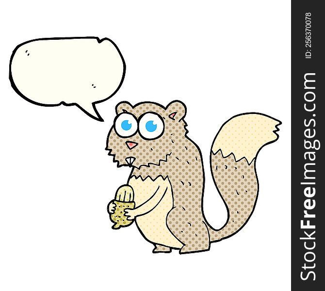 Comic Book Speech Bubble Cartoon Angry Squirrel With Nut