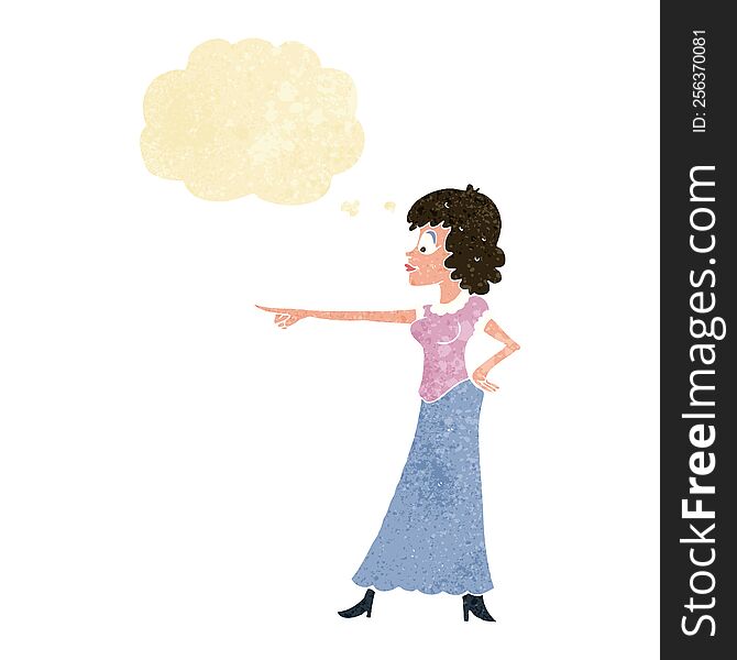 Cartoon Woman Pointing Finger With Thought Bubble