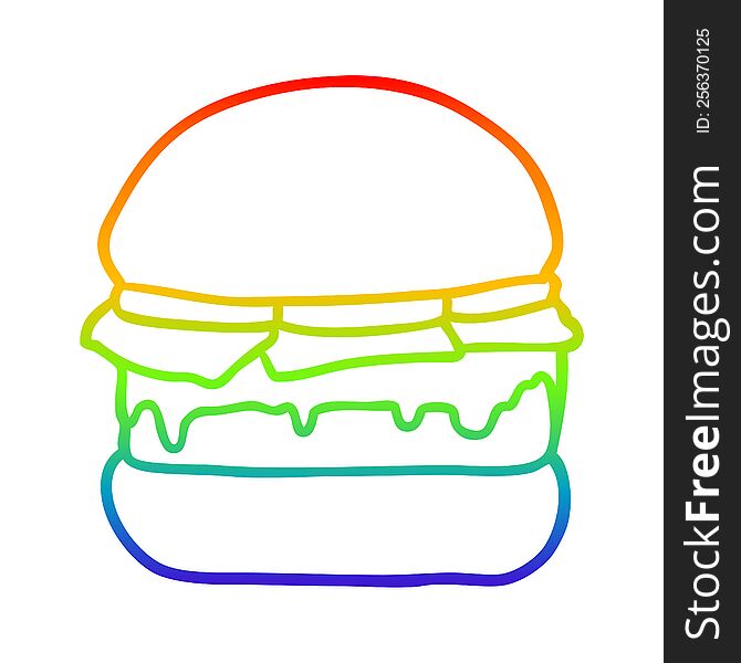 rainbow gradient line drawing of a stacked burger