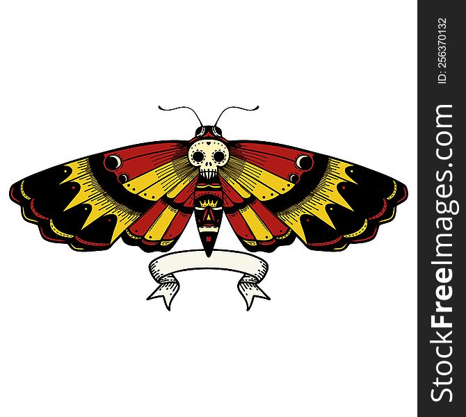 tattoo with banner of a deaths head moth