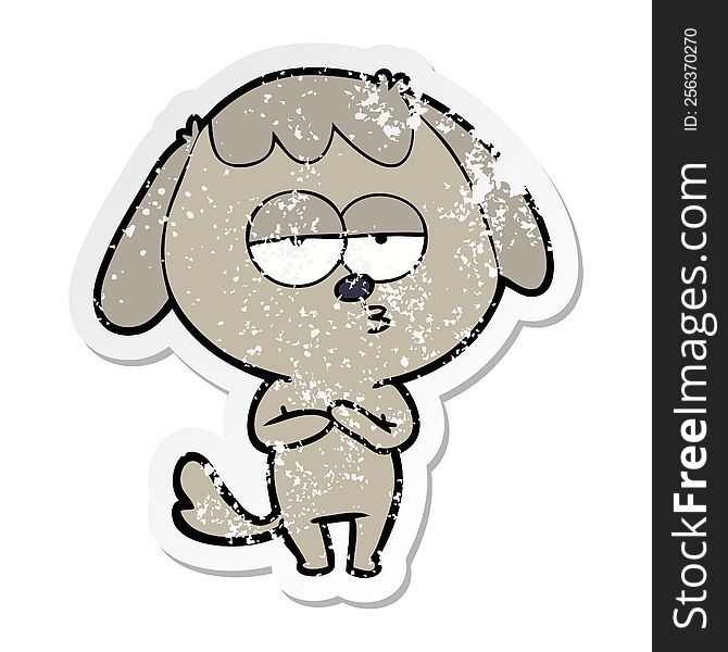Distressed Sticker Of A Cartoon Bored Dog