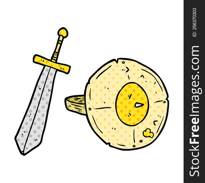 cartoon old gladiator shield and sword. cartoon old gladiator shield and sword