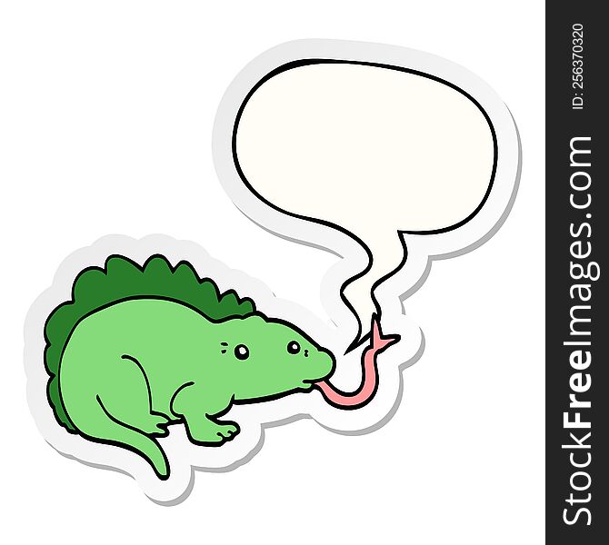 cartoon lizard with speech bubble sticker. cartoon lizard with speech bubble sticker