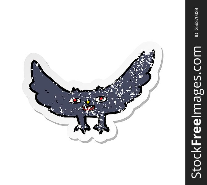 Retro Distressed Sticker Of A Cartoon Spooky Vampire Bat