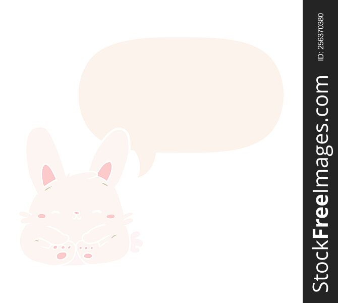 Cute Cartoon Bunny Rabbit And Speech Bubble In Retro Style