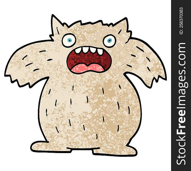 Grunge Textured Illustration Cartoon Yeti Monster