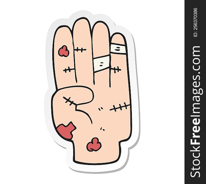 sticker of a cartoon injured hand