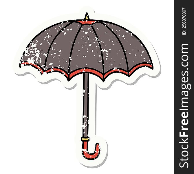 Traditional Distressed Sticker Tattoo Of An Umbrella