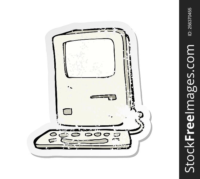 retro distressed sticker of a cartoon old computer
